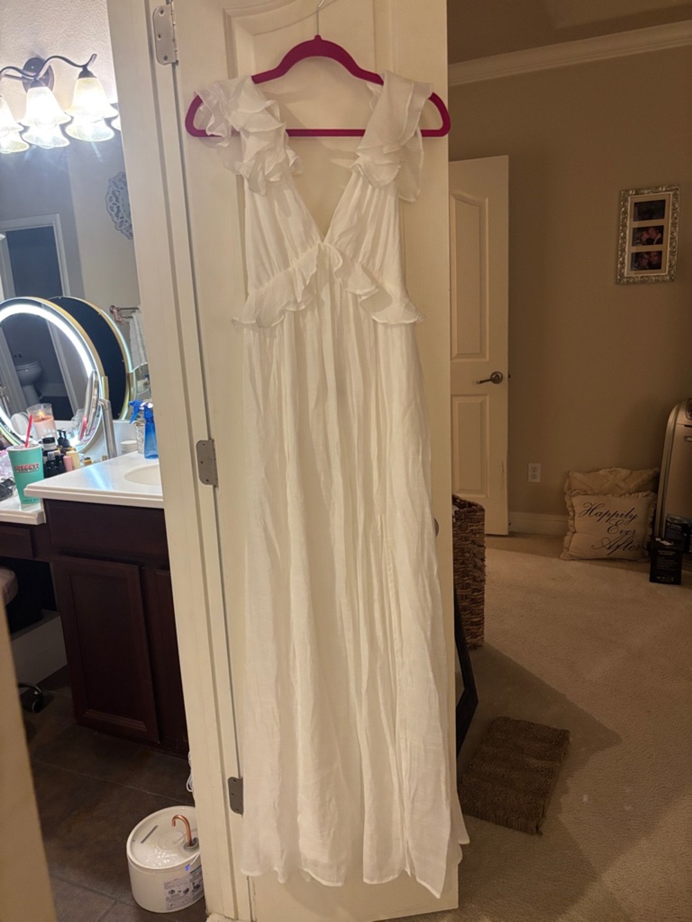 SOLD Aakaa White Ruffle-Trim V-Neck Maxi Dress